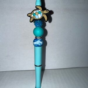 Handmade Beaded Pen- Turquoise Sea Turtle Design with silicone and resin beads